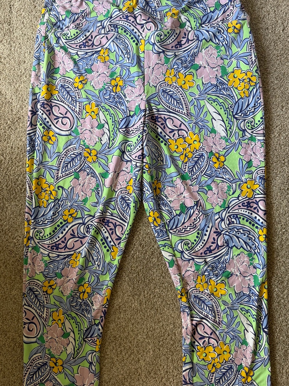 Women Coconut Row cropped Stretch Leggings - Pink, Yellow & Green